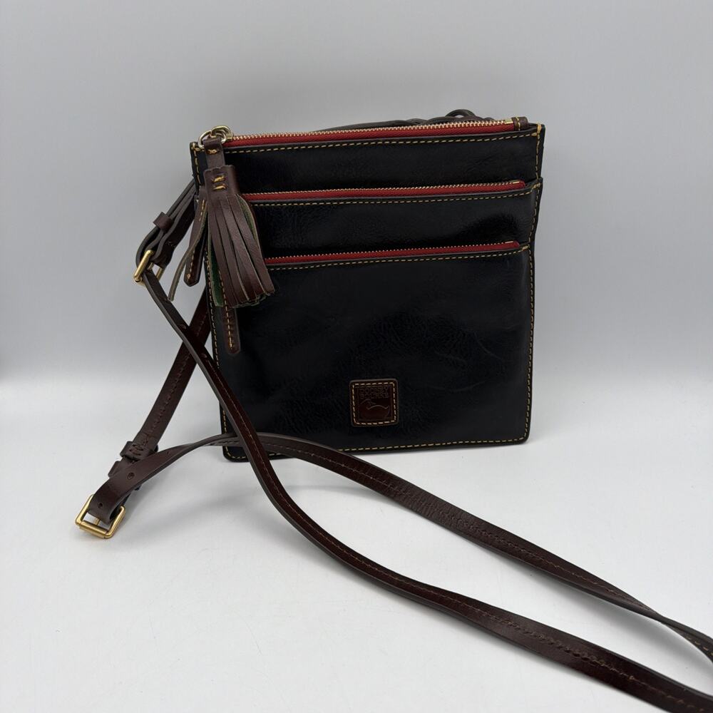 Dooney & Bourke Florentine Leather Triple Zip Crossbody Red Blue Purse EUC